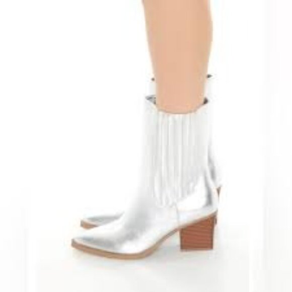 Forever 21 Ankle Boots New Metallic Silver Women's booties Size 7 Block Heel Fau - Picture 9 of 13